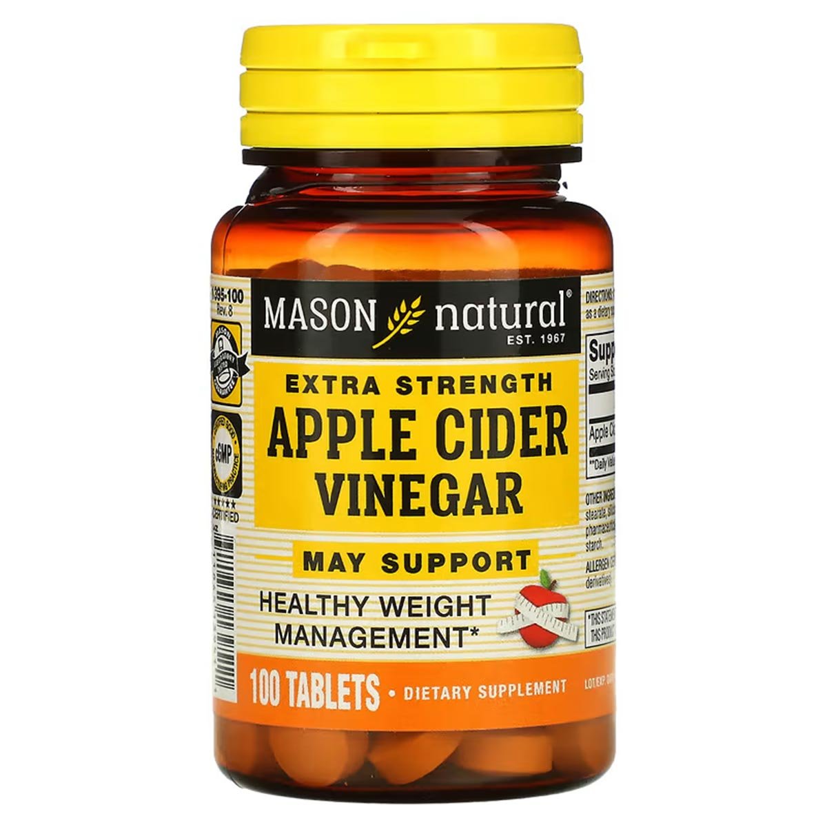 كبسولات خل التفاح لإنقاص الوزن من مايسن ناتورالز 100 كبسولة - Mason Natural Extra Strength Apple Cider Vinegar 100 Tablets