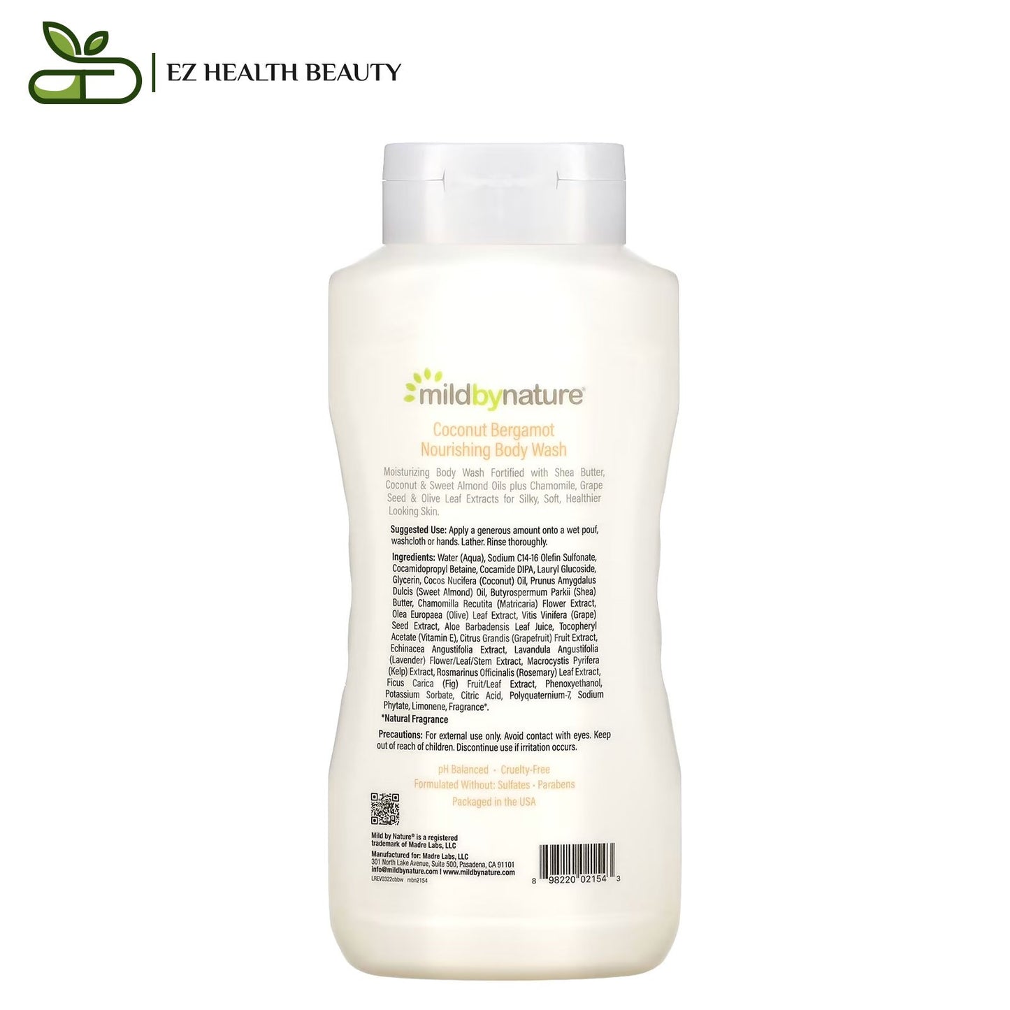 غسول استحمام للجسم Mild By Nature بجوز الهند والبرغموت لتنعيم البشرة 16 أونصة سائلة (473 مل) Mild By Nature Nourishing Body Wash Coconut Bergamot