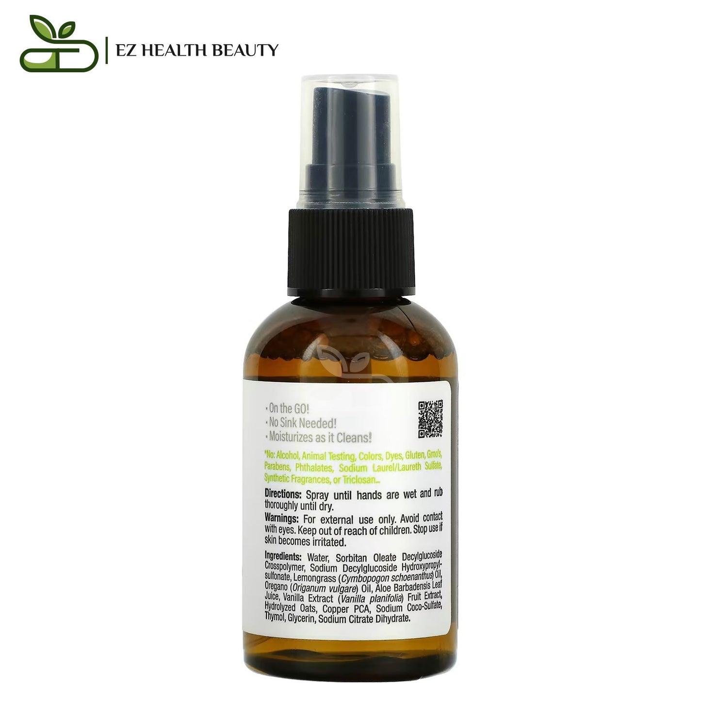 On The Go Hand Cleanser Alcohol-Free Lemongrass Mild By Nature 2 fl oz (60 ml)