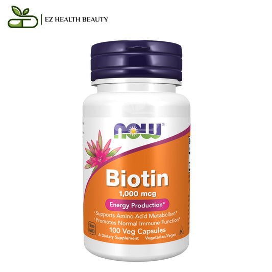 حبوب البيوتين 1000 لإنتاج الطاقة 100 كبسولة نباتية Biotin 1,000 mcg Now Foods