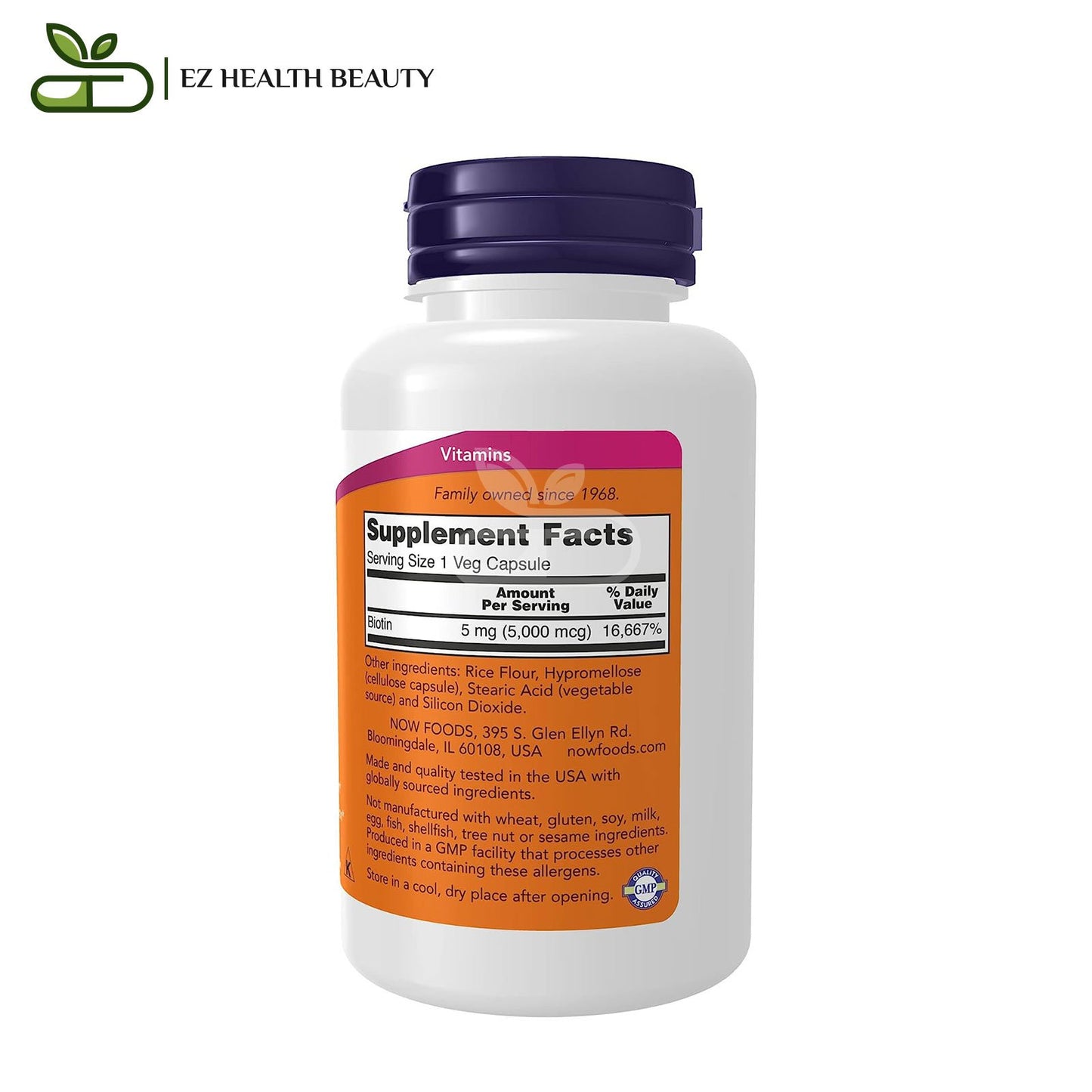 NOW Foods Biotin 5,000 mcg, 120 Veg Capsules to strengthen immunity