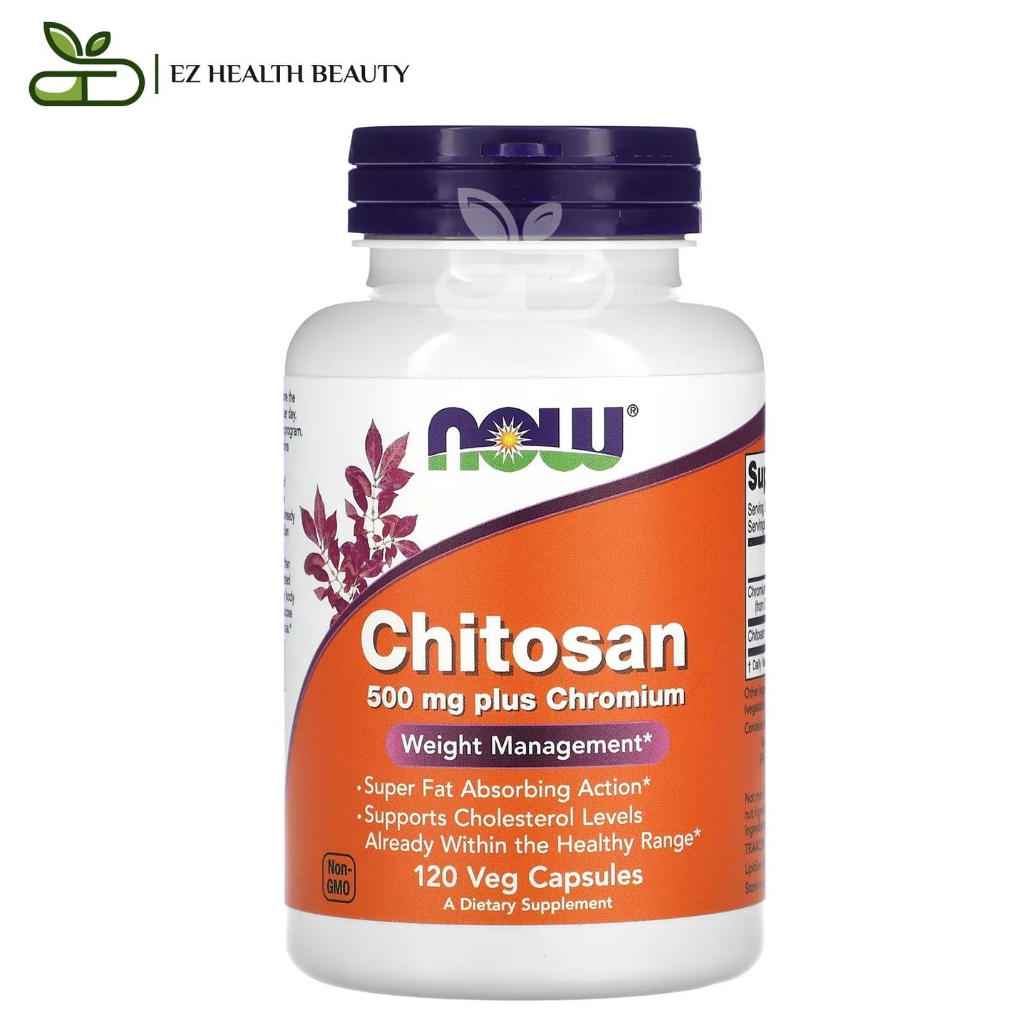 Now chitosan 500 mg plus chromium capsules for weight management - 120 veg capsules