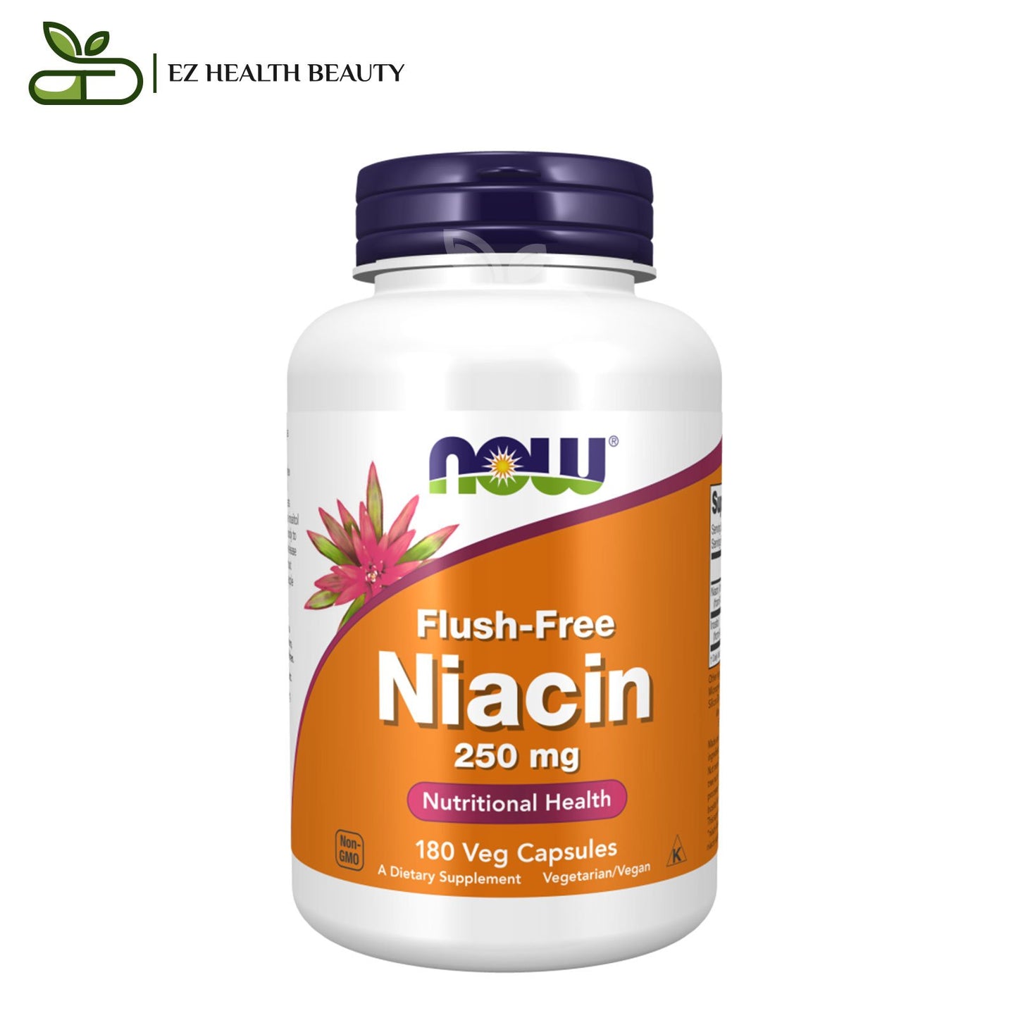 Flush-Free Niacin For Nutritional Health Now Foods 250 mg 180 Veg Capsules