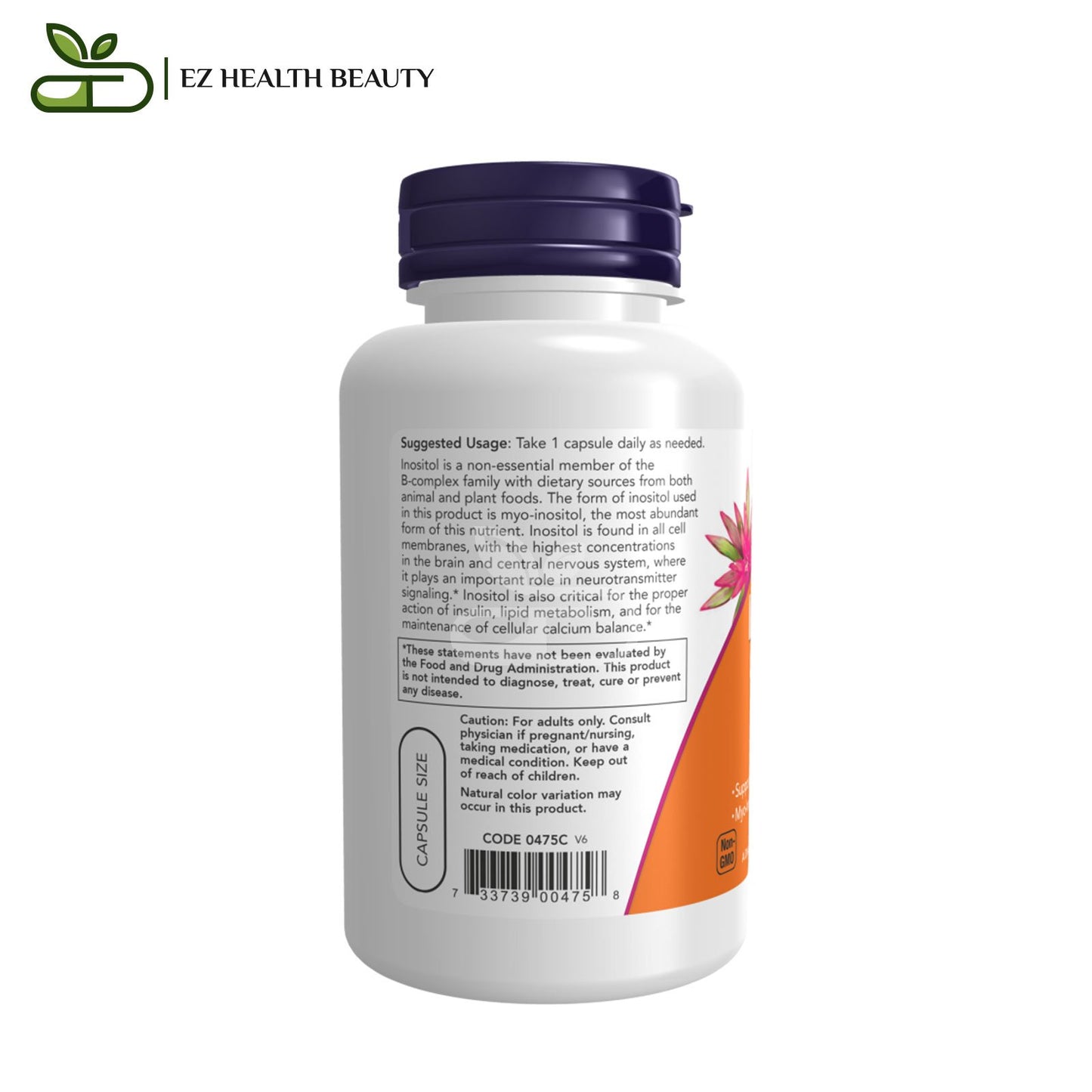 حبوب انستول 500 ملجم لتحسين الذاكرة ناو فودز 100 كبسولة نباتية | NOW Foods Inositol Capsules