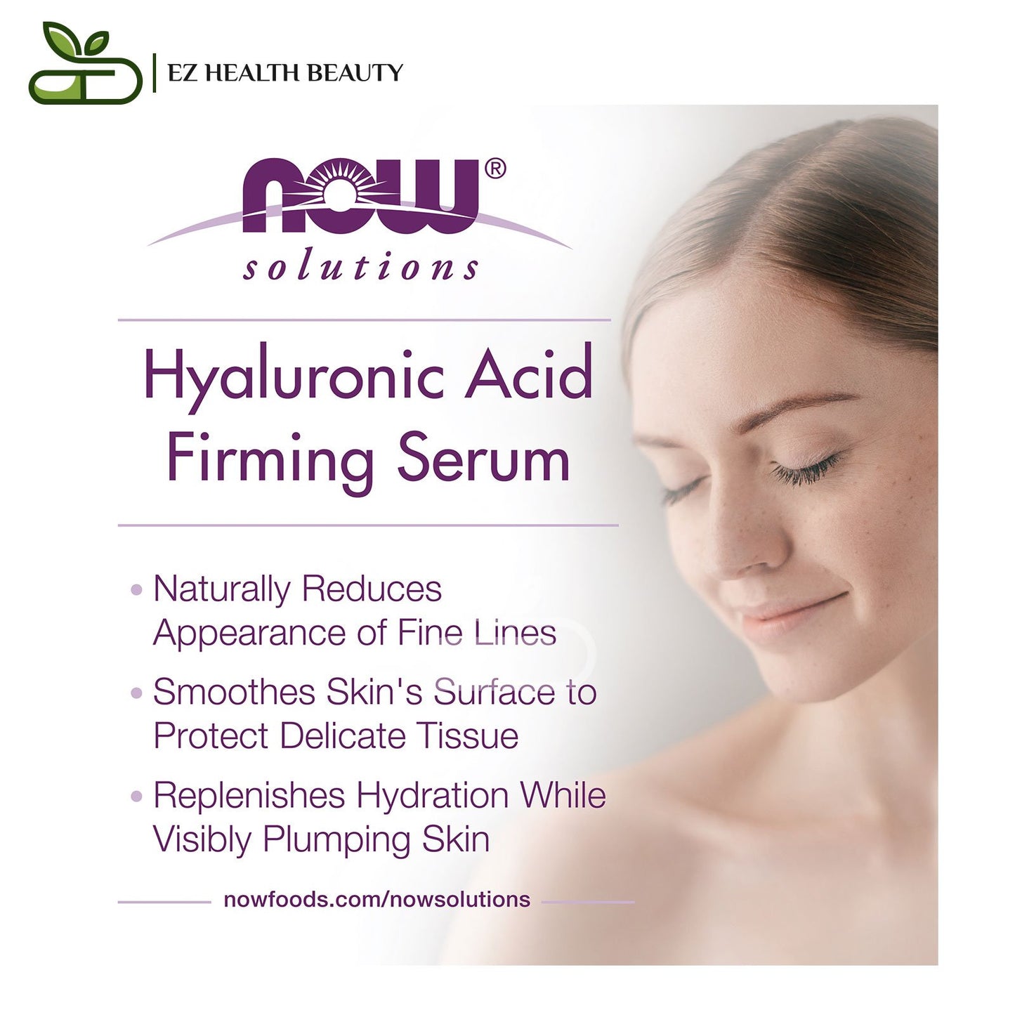 سيروم حمض الهيالورنيك لشد البشرة أونصة سائلة واحدة (30 مل) Hyaluronic Acid Firming Serum NOW Foods