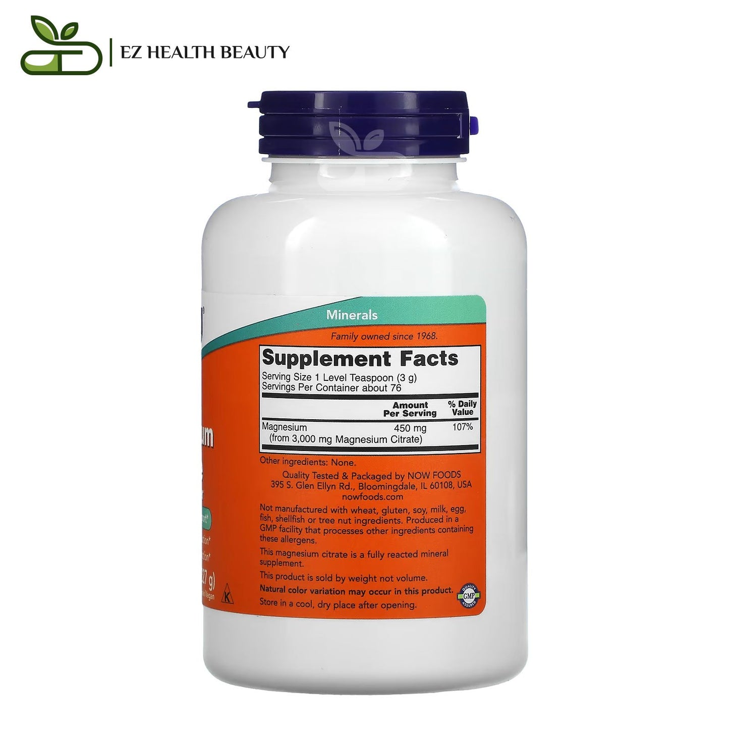 مسحوق سترات المغنيسيوم لدعم الجهاز العصبي حجم 227 جم NOW Foods magnesium citrate pure powder