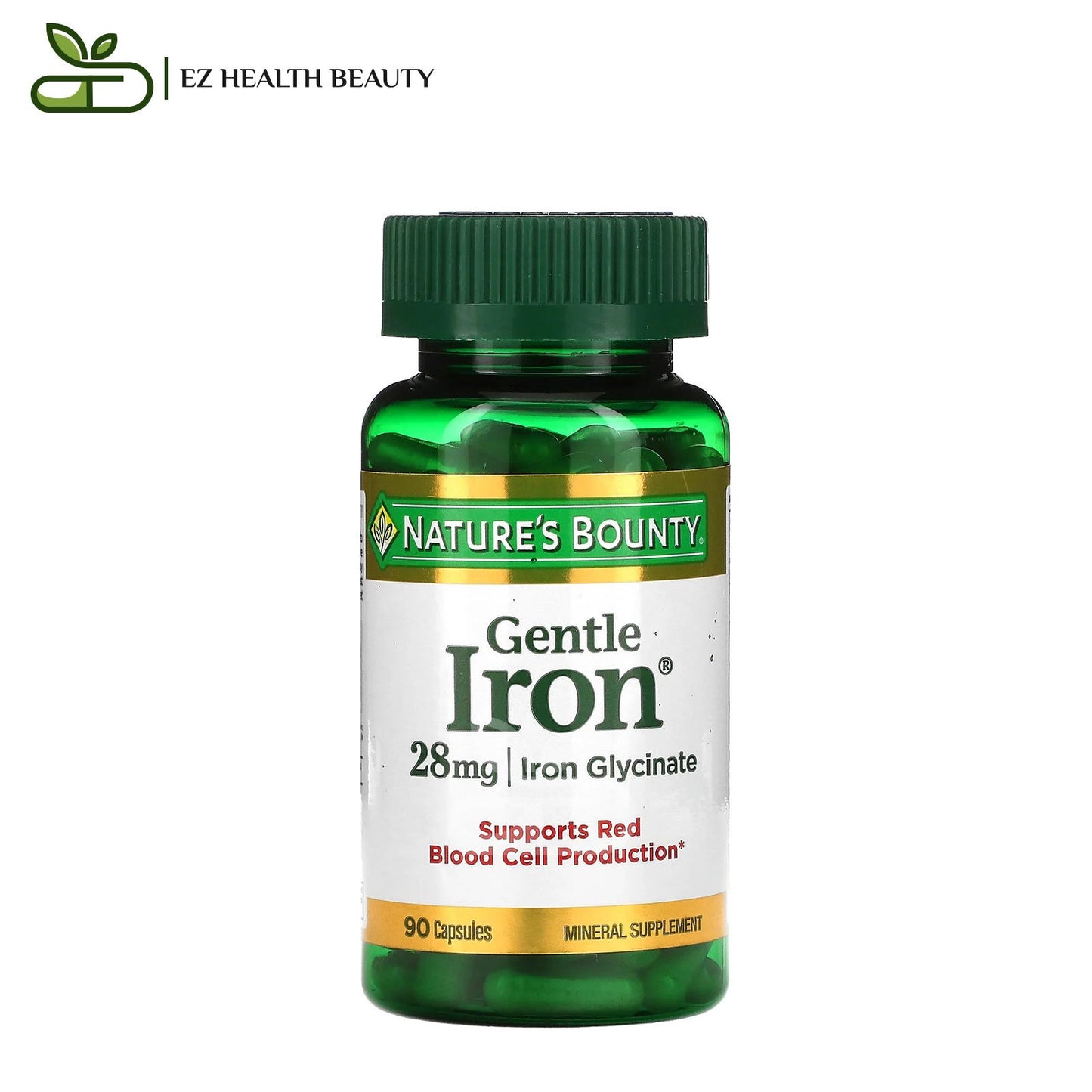 Gentle Iron Supplement Supports red blood cell production Nature's Bounty 28 mg 90 Capsules