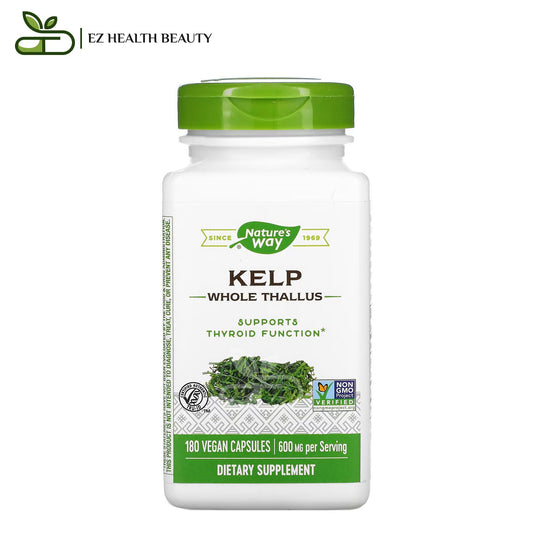 kelp مكمل غذائي لدعم صحة الغدة الدرقية 600 مجم 180 كبسولة نباتية - Nature's Way Kelp Whole Thallus, 600 mg, 180 Vegan Capsules