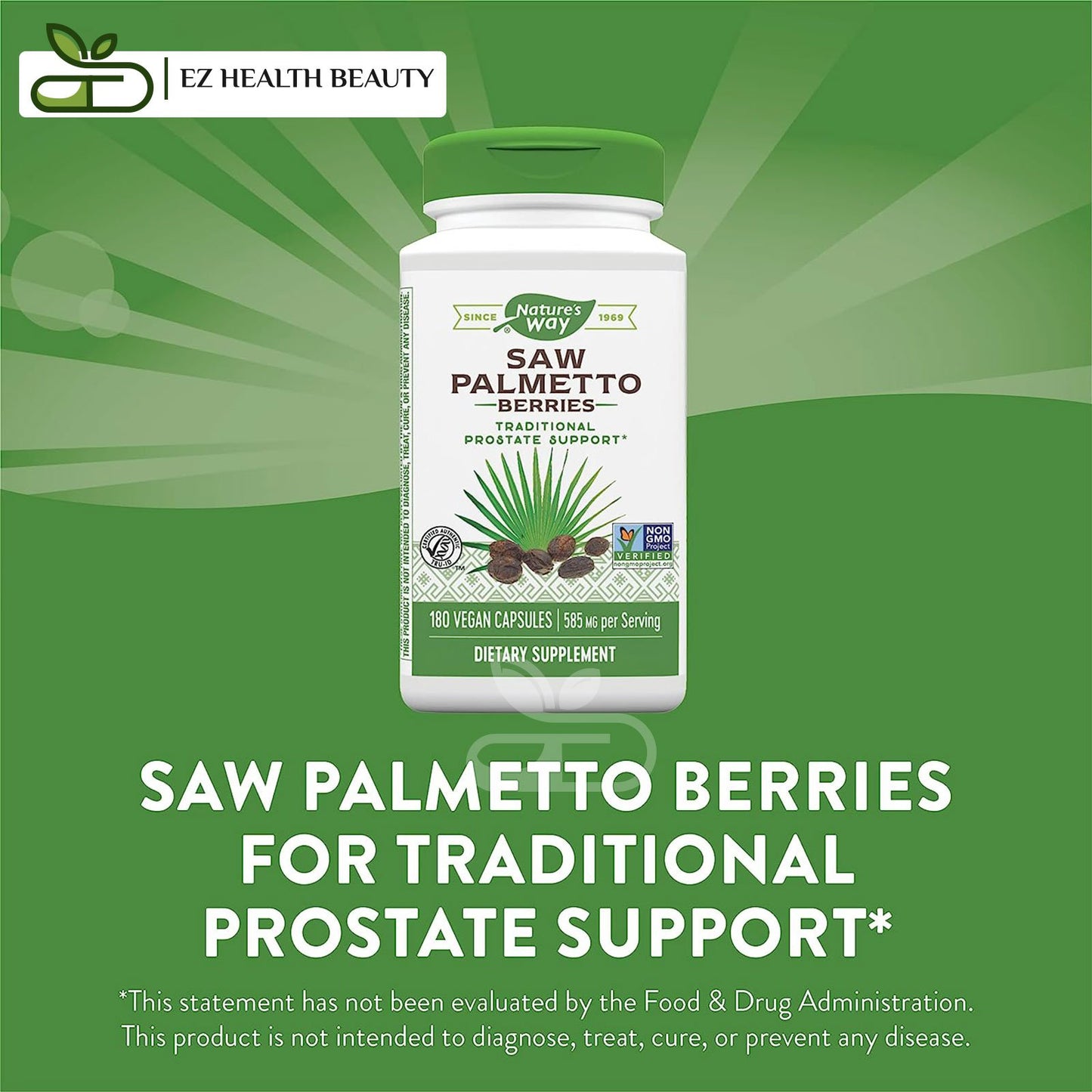 Nature's Way Saw Palmetto Berries 585 mg (180 Vegan Capsules)