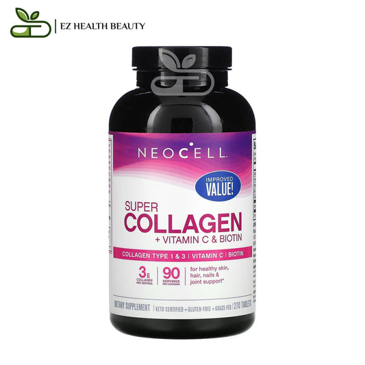 Super Collagen Vitamin C And Biotin For Healthy Skin, Hair, Nails And Joint Support NeoCell 270 Tablets