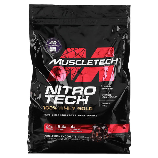 MuscleTech Nitro Tech 100 whey gold protein powder to build lean muscle with double rich chocolate flavour - 8 lbs (3.63 kg)