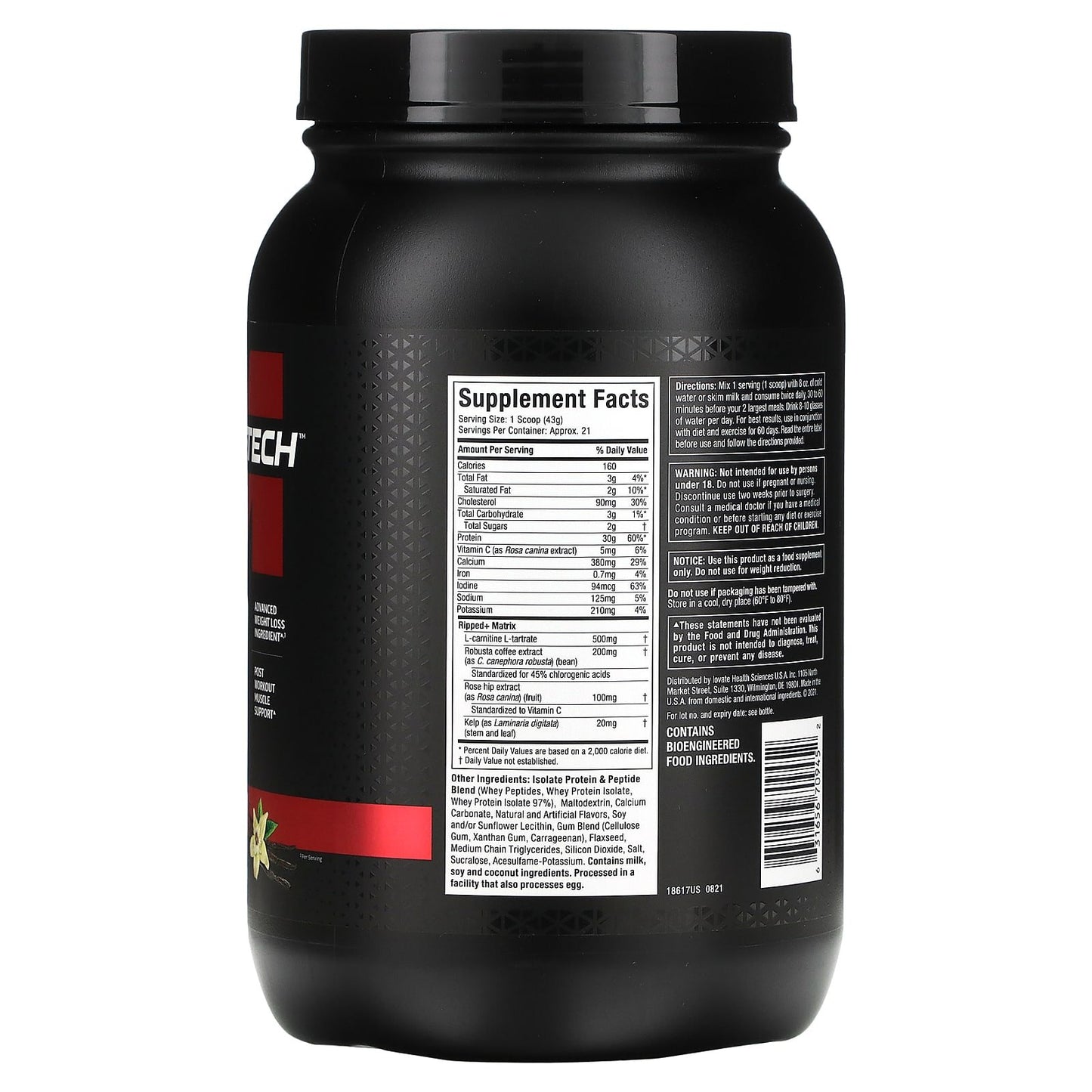 MuscleTech nitro tech ripped protein powder lean protein and weight loss with french vanilla bean flavour - 2 lbs (907 g)