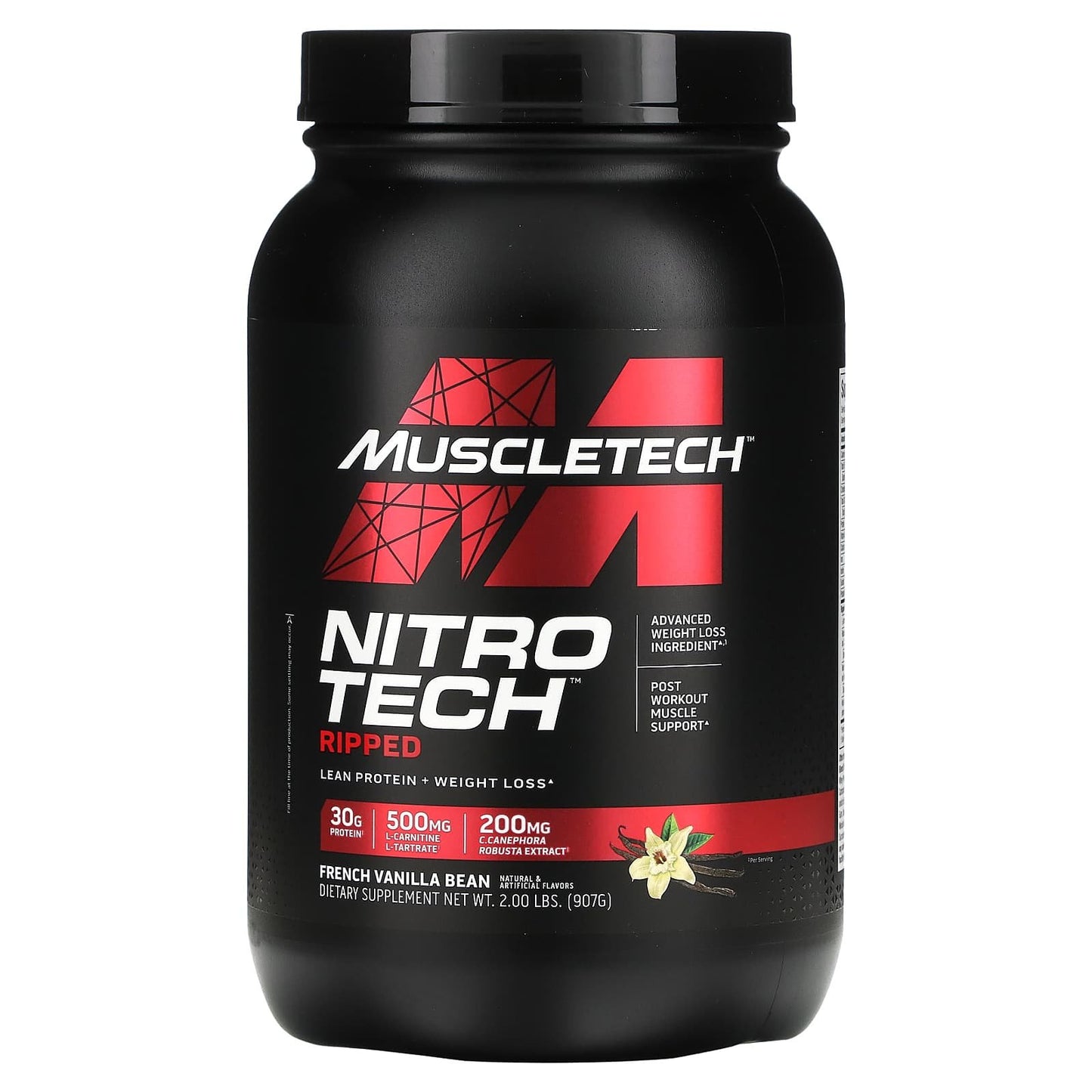 MuscleTech nitro tech ripped protein powder lean protein and weight loss with french vanilla bean flavour - 2 lbs (907 g)