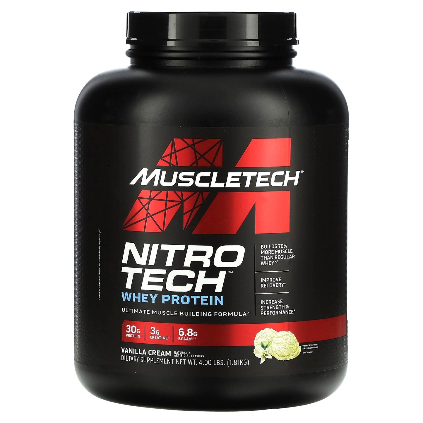 MuscleTech nitro tech whey protein for muscle growth with vanilla cream - 4 lbs (1.81 kg)