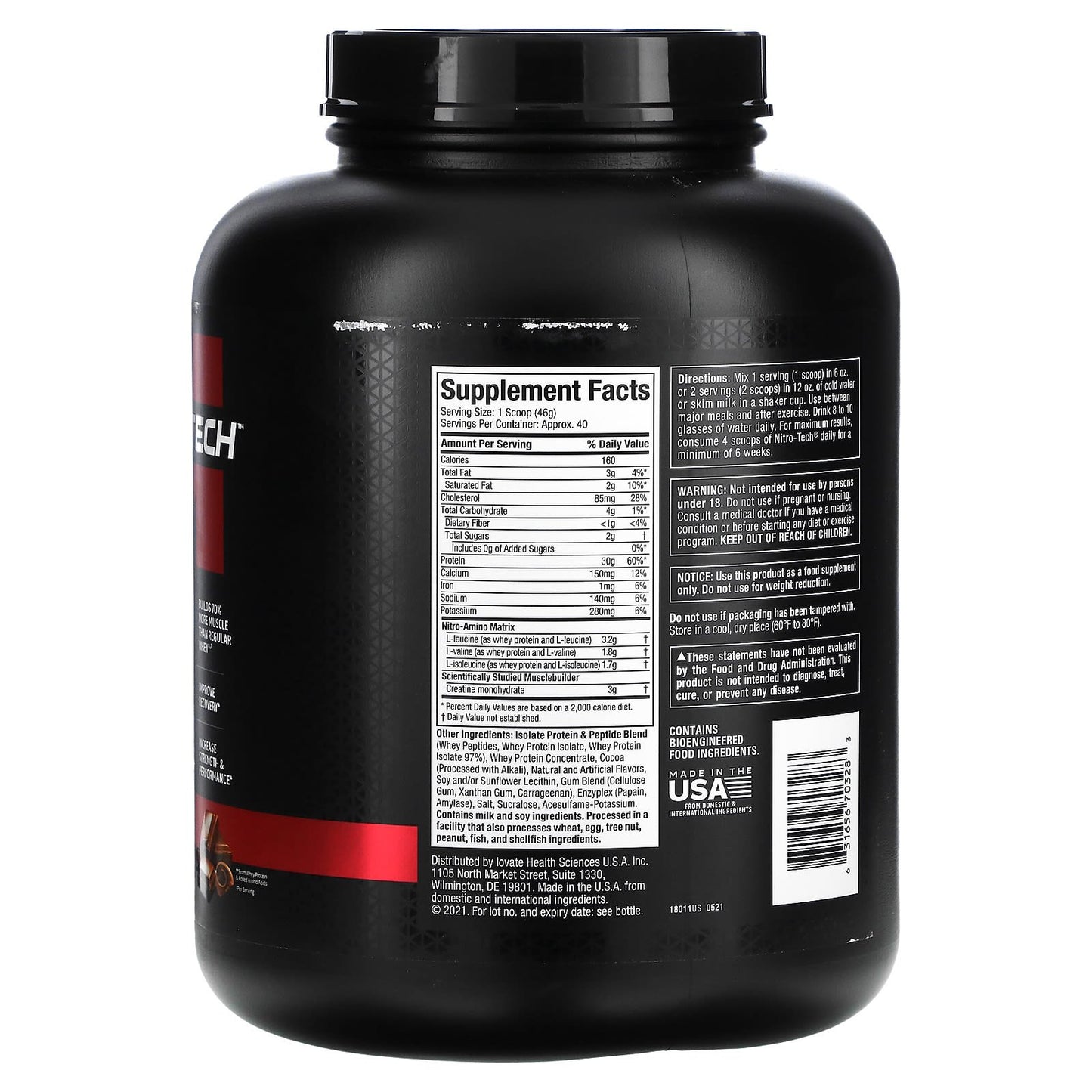 بروتين مصل اللبن نيتروتك مسل تك بالشيكولاتة NitroTech Whey Peptides Milk Chocolate MuscleTech 1.81 كجم