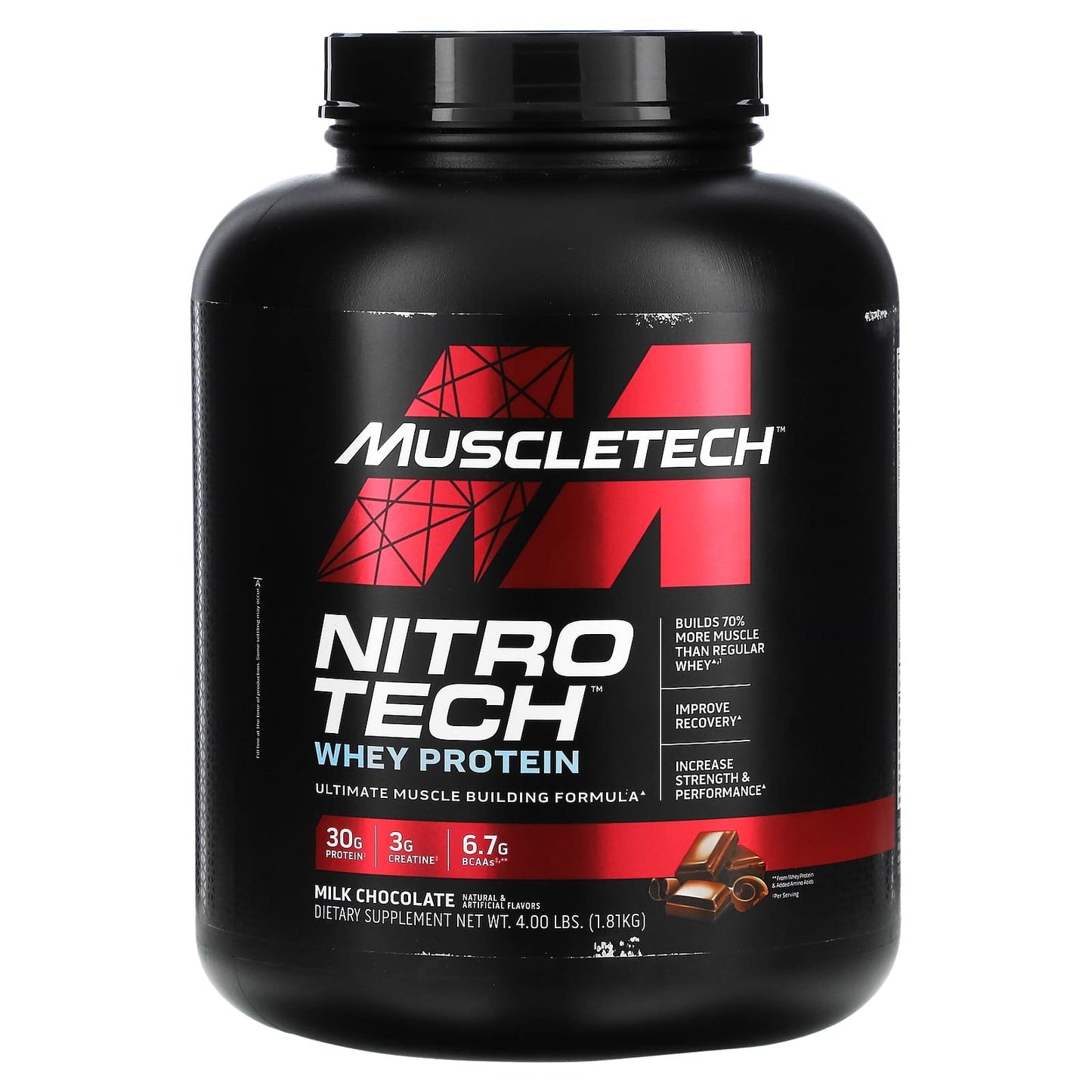 NitroTech whey protein muscletech for muscle building with milk chocolate flavour - 4 lbs (1.81 kg)