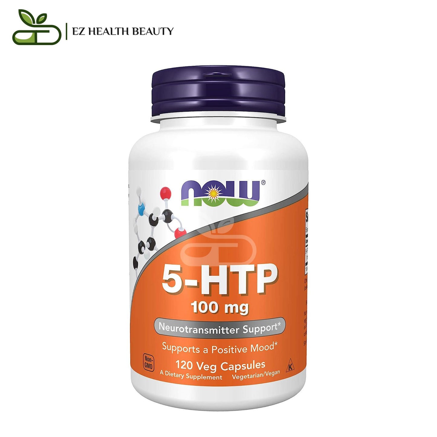 NOW Foods 5 HTP Capsules 100 mg, 120 Veg Capsules to relieve stress and anxiety