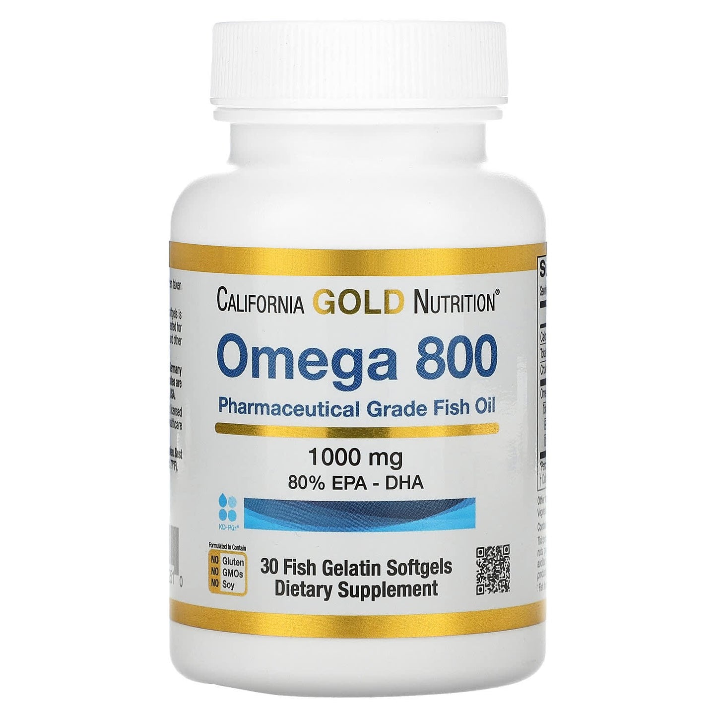 California Gold Nutrition Omega 800 Pharmaceutical Grade Fish Oil 80% EPA/DHA - Triglyceride Form 1000 mg 30 Fish Gelatin Softgels