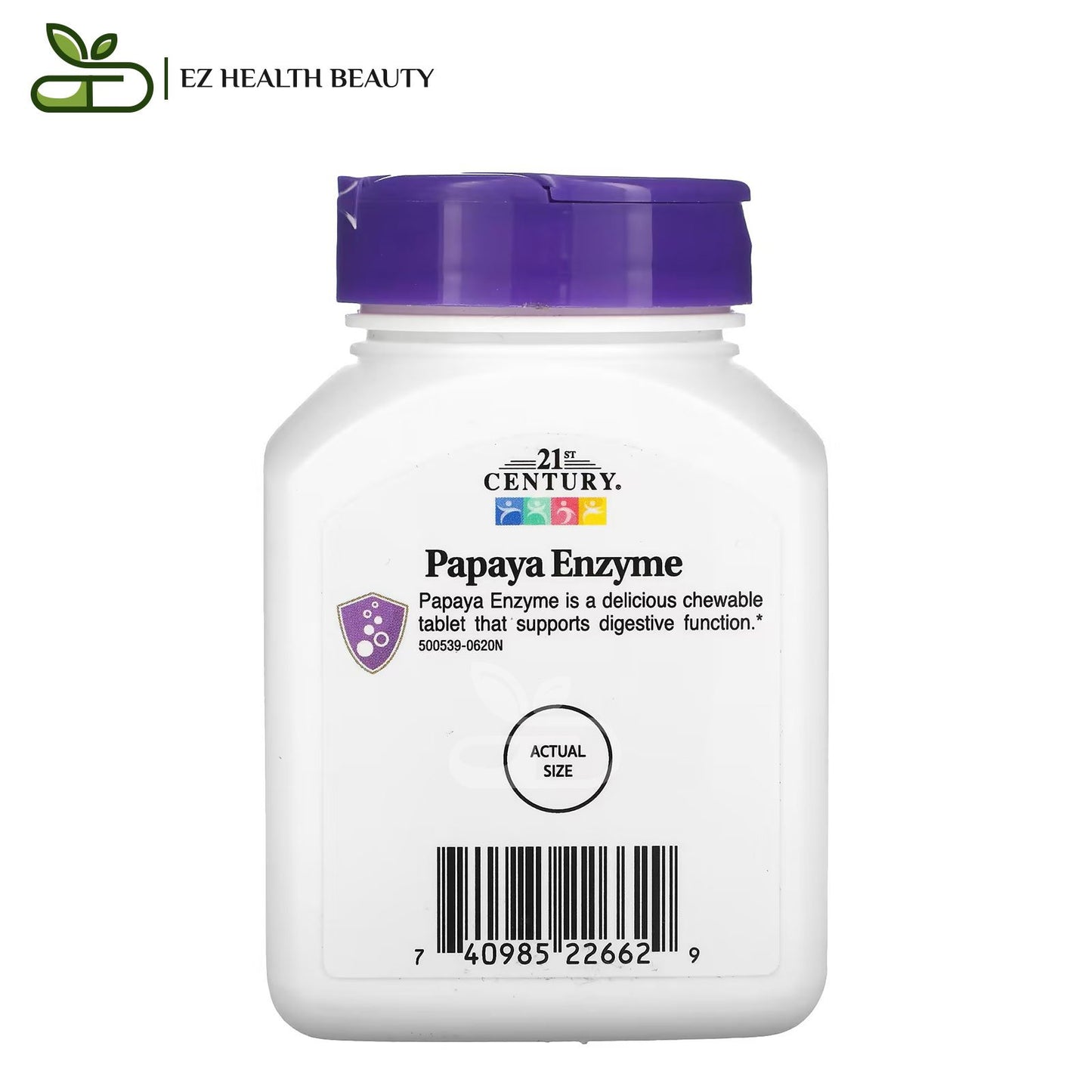 Papaya Enzyme Supplement For Digestive Support 21st Century Chewable 100 Tablets