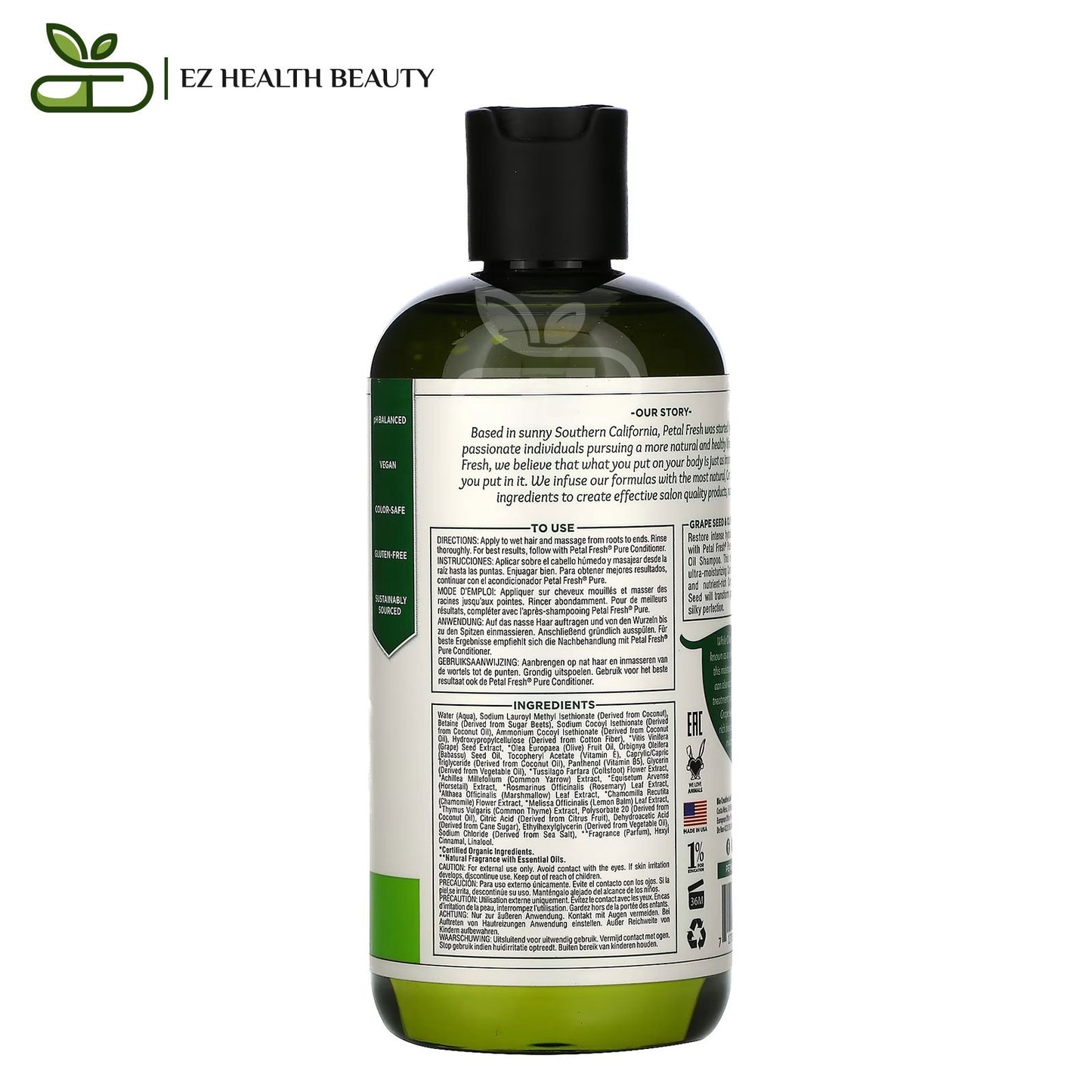 Moisturizing Shampoo Grape Seed & Olive Oil Replenishes Dry Hair Petal Fresh 16 fl oz (475 ml)