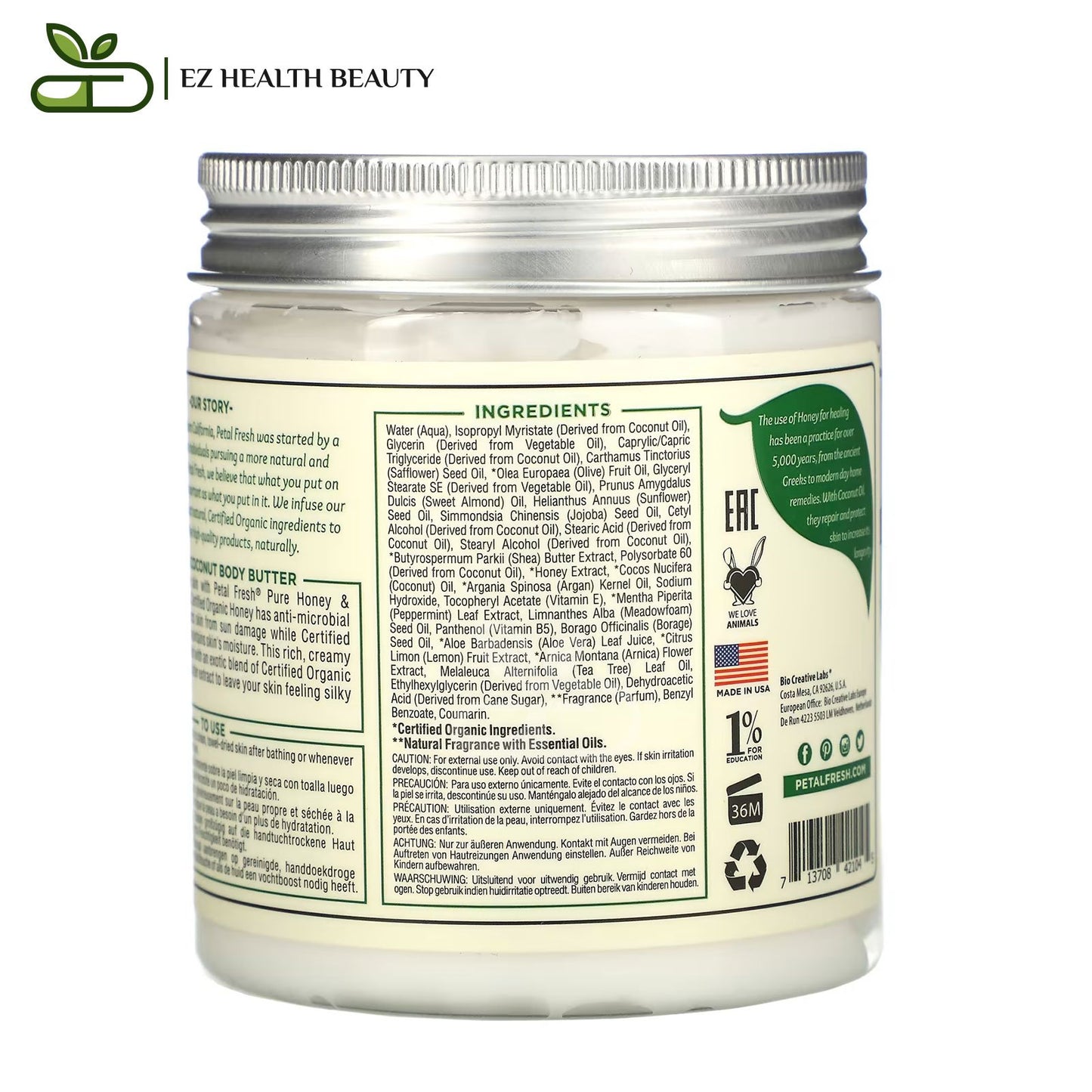 Restoring Body Butter Honey & Coconut Heals, Repairs and Protects Skin Petal Fresh 8 oz (237 ml)