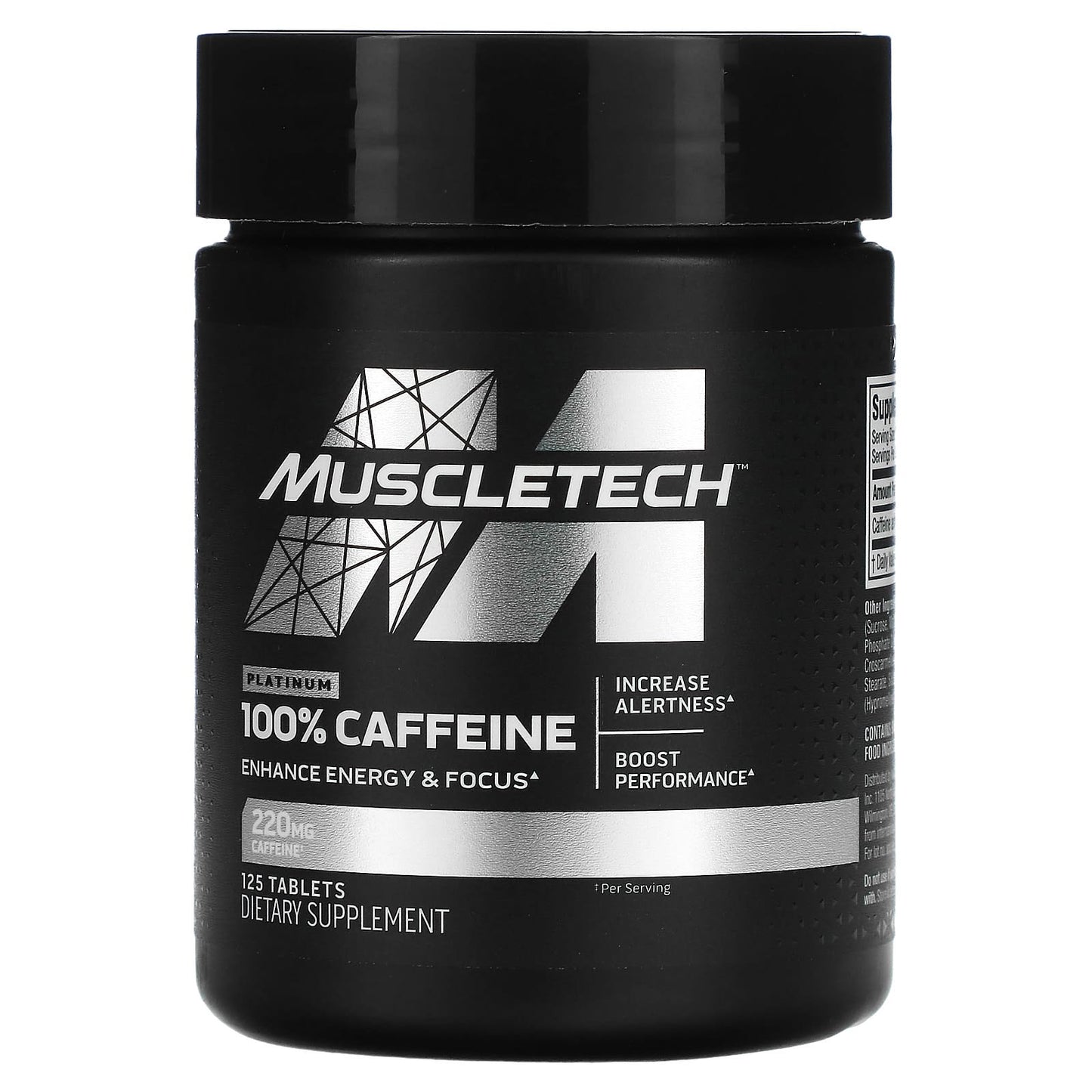 MuscleTech Platinum caffeine tablets enhance energy and focus - 125 tablets