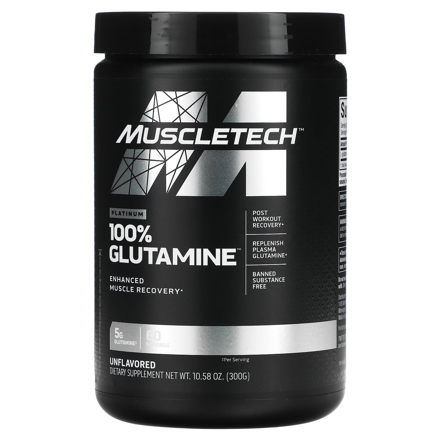 Muscletech platinum 100 glutamine enhance muscle recovery - Unflavored - 10.58 oz (300 g)