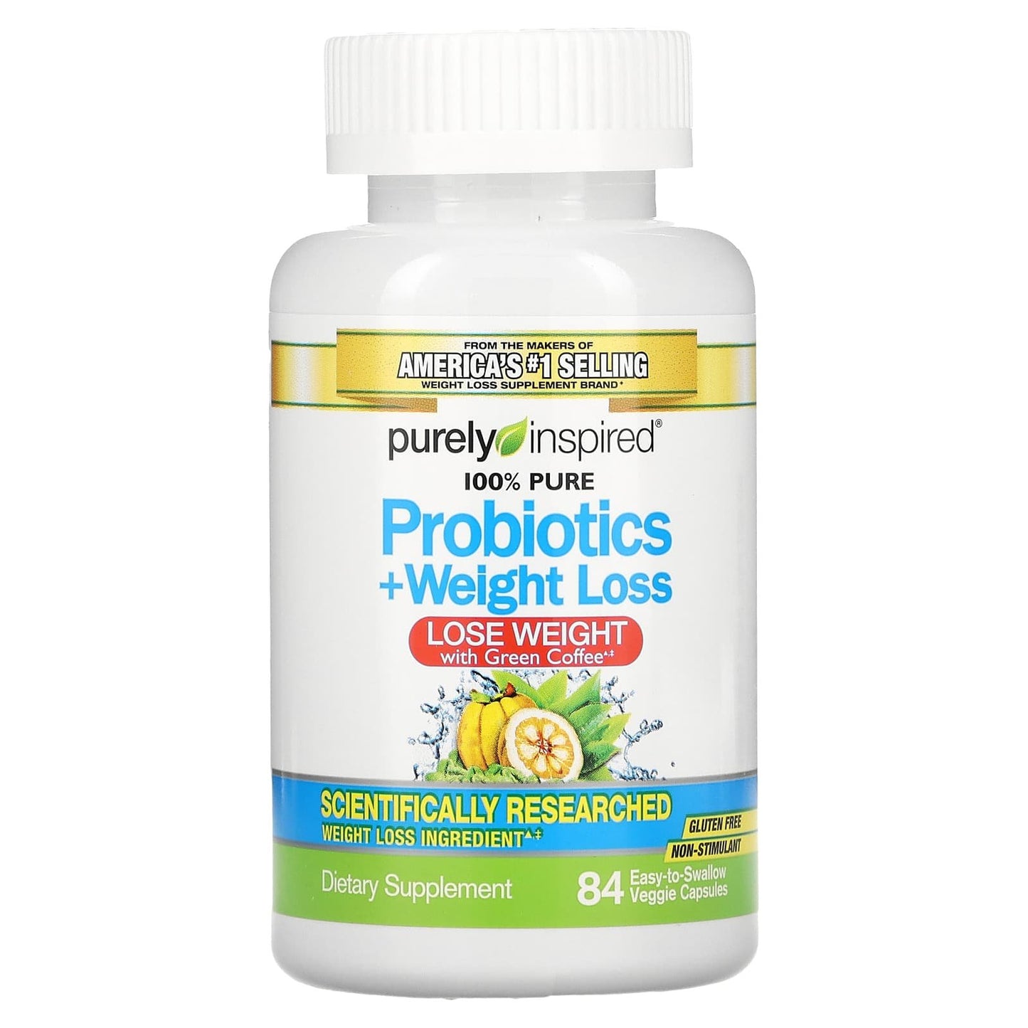 بيورلي إنسبايرد‏ كبسولات بروبيوتيك وفقدان الوزن purely inspired Probiotic weight loss عدد 84 كبسولة نباتية سهلة البلع