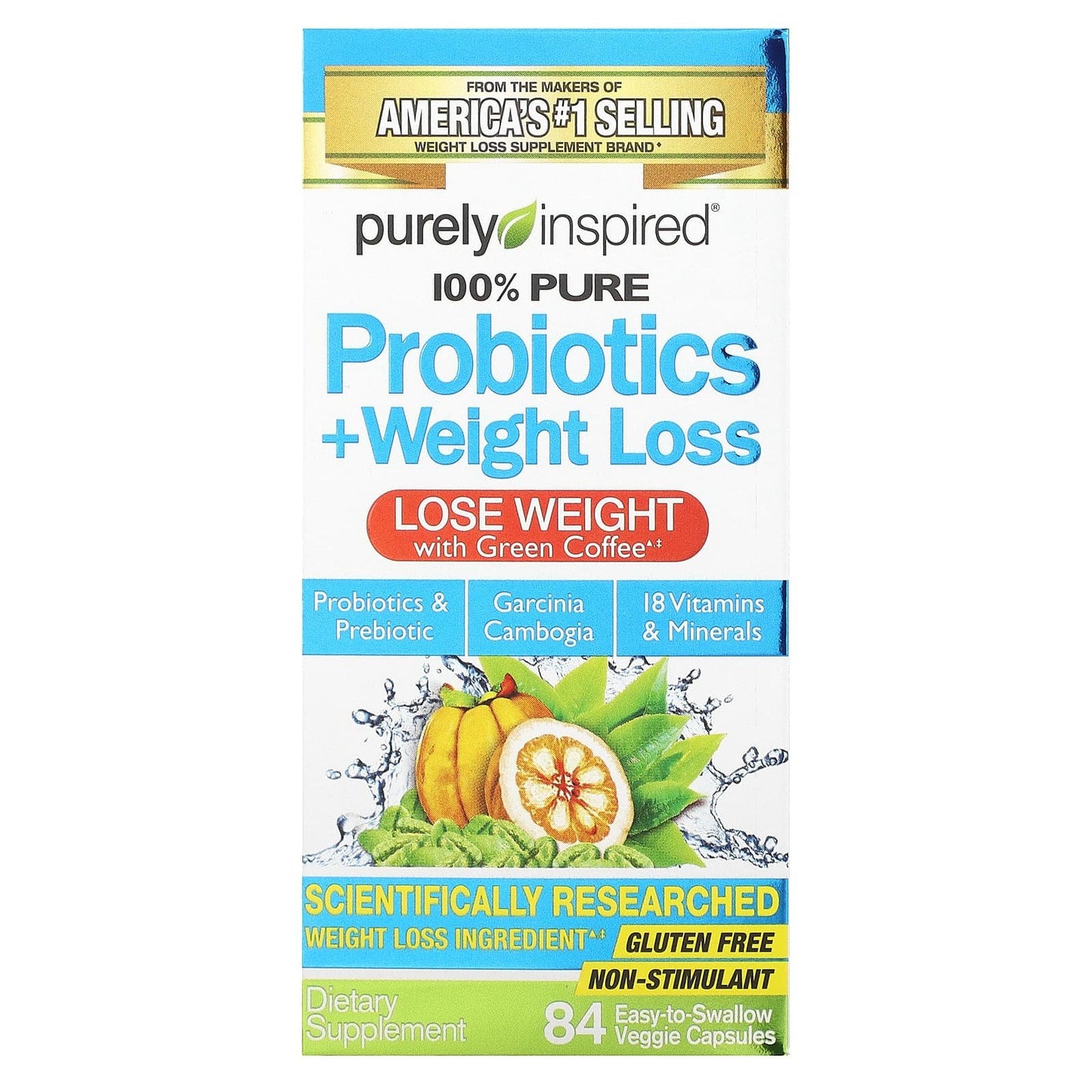 بيورلي إنسبايرد‏ كبسولات بروبيوتيك وفقدان الوزن purely inspired Probiotic weight loss عدد 84 كبسولة نباتية سهلة البلع