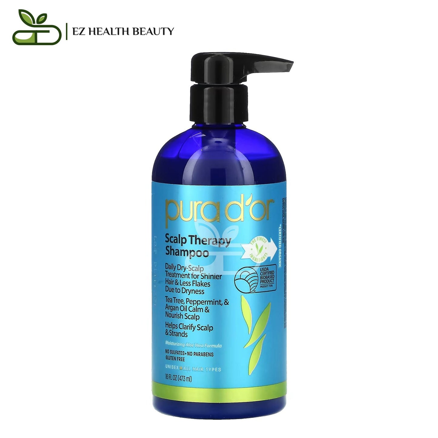 بورا دور شامبو خالي من السلفات والبارابين لجميع أنواع الشعر 473 مل - Pura D'or Scalp Therapy Shampoo 16 fl oz (473 ml)