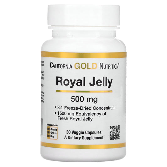 California gold nutrition royal jelly supplement concentrated &amp; Freeze Dried 500 mg - 30 veggie Caps