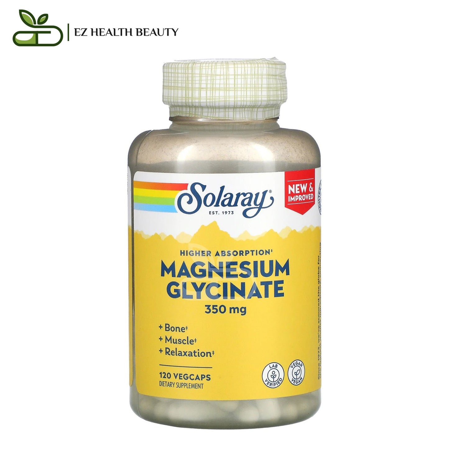 كبسولات جليسينات المغنيسيوم عالية الامتصاص 350 ملجم 120 كبسولة نباتية | Solaray High Absorption Magnesium Glycinate