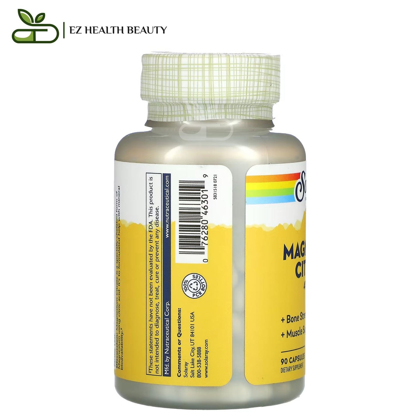 حبوب مغنيسيوم سترات لتقوية العظام والعضلات 133 مجم 90 قرص - Solaray, Magnesium Citrate, 133 mg, 90 Capsules