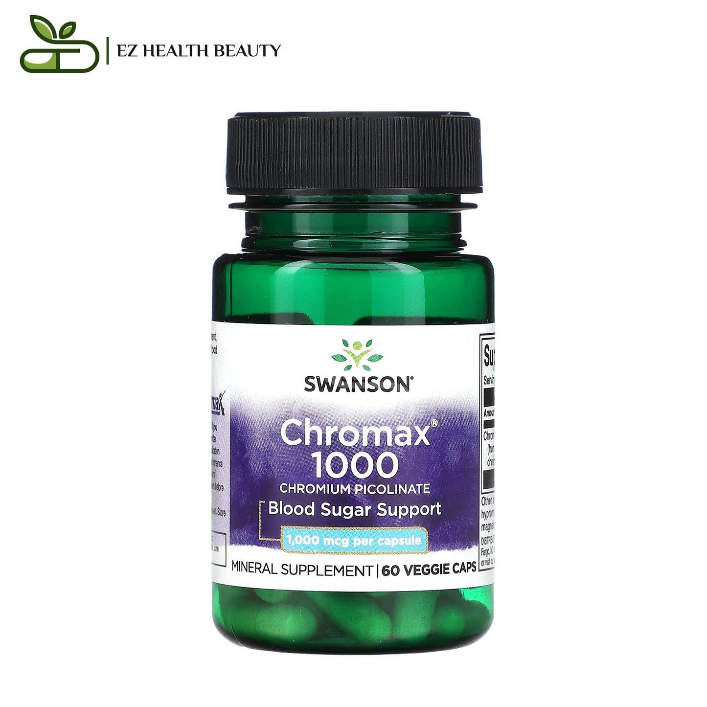 Swanson Chromax 1000, Chromium Picolinate 1,000 mcg, 60 Veggie Caps to regulate blood glucose levels