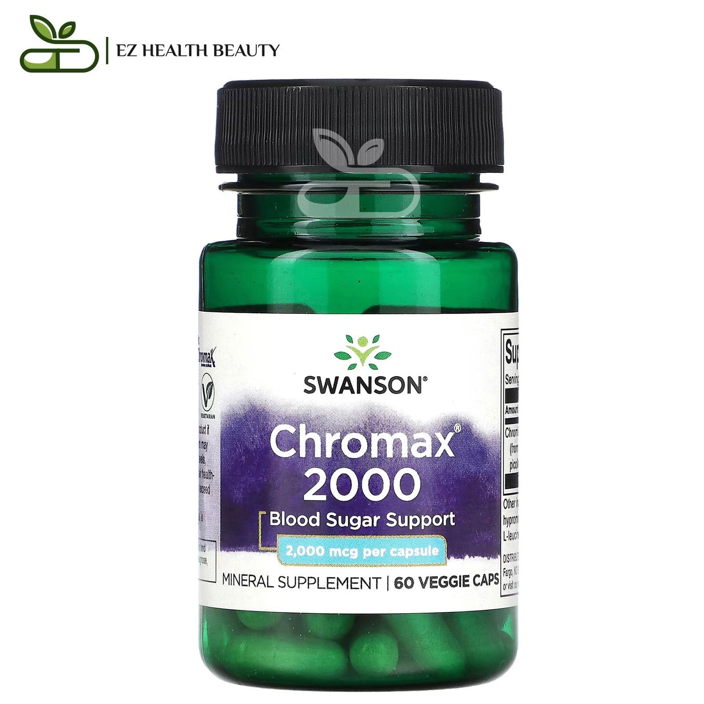 برشام كروماكس لتنظيم مستوي السكر في الدم 60 كبسولة نباتية Swanson Chromax 2000 mcg