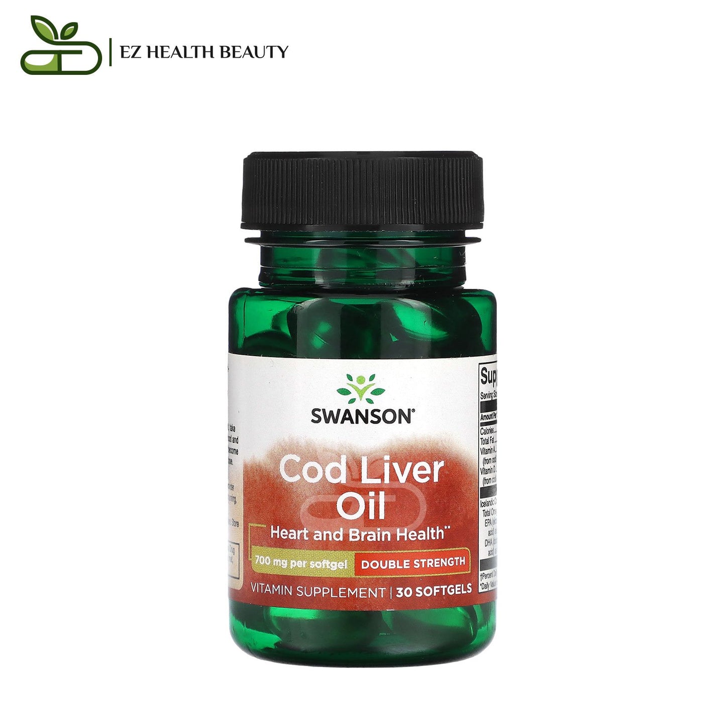 Cod Liver Oil pills For Heart And Brain Health Double Strength Swanson 700 mg, 30 Softgels