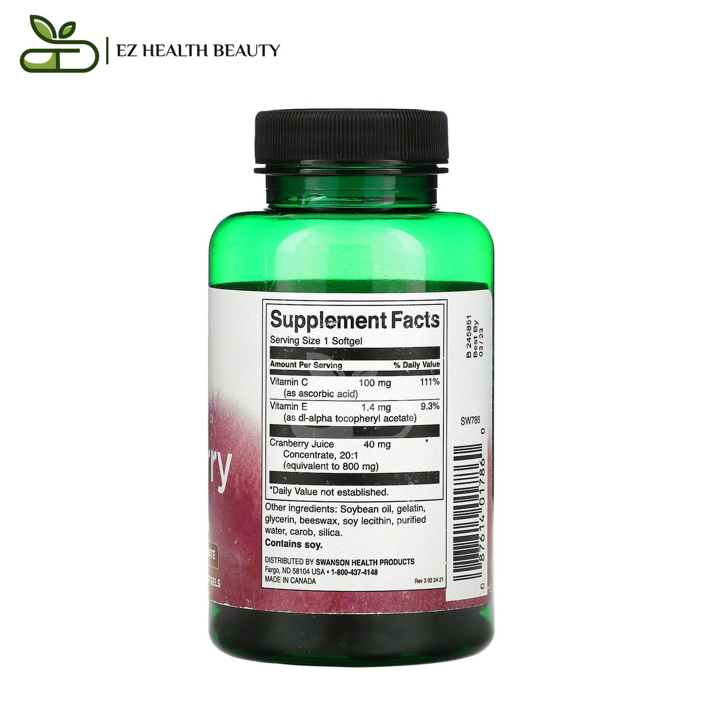 Cranberry pills For Urinary Tract Health Swanson 180 Softgels