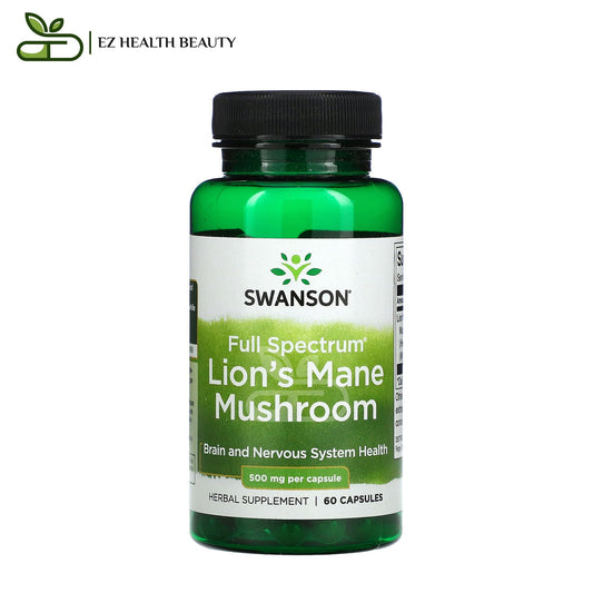 Full Spectrum Lion's Mane Mushroom Supplement For Brain And Nervous System Health Swanson 500 mg 60 Capsules