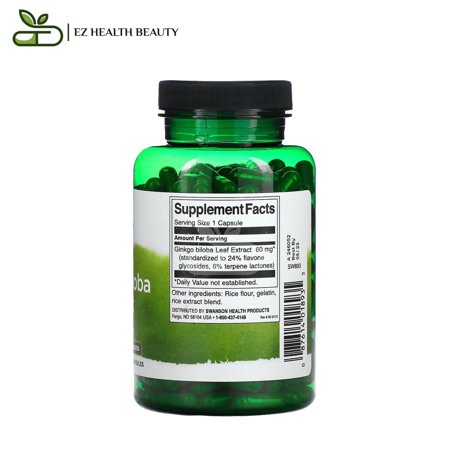 جنكوبيلوبا كبسول لدعم الإدراك 60 مجم 240 كبسولة Ginkgo Biloba Extract Swanson