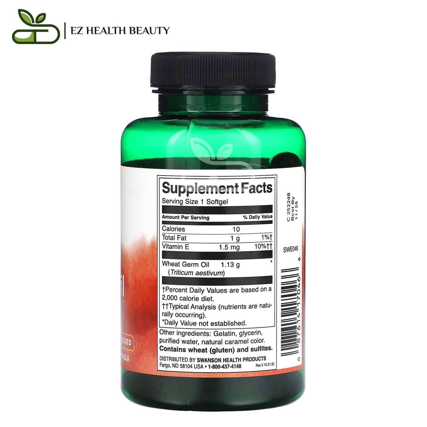 كبسولات زيت جنين القمح لدعم صحة القلب 1130 ملجم 60 كبسولة هلامية Swanson Wheat Germ Oil 1130 mg