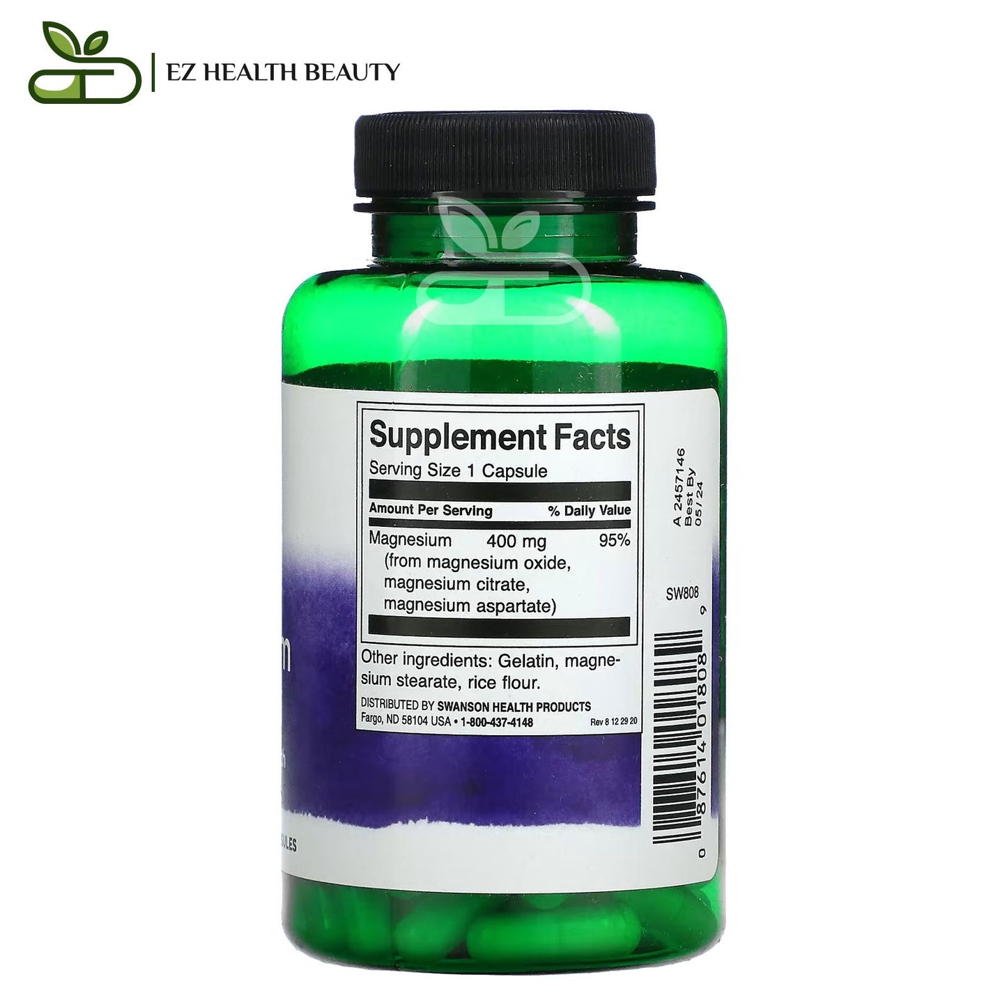 حبوب تربل مغنيسيوم كومبلكس لدعم صحة العضلات والعظام 100 كبسولة Swanson triple magnesium complex 400mg