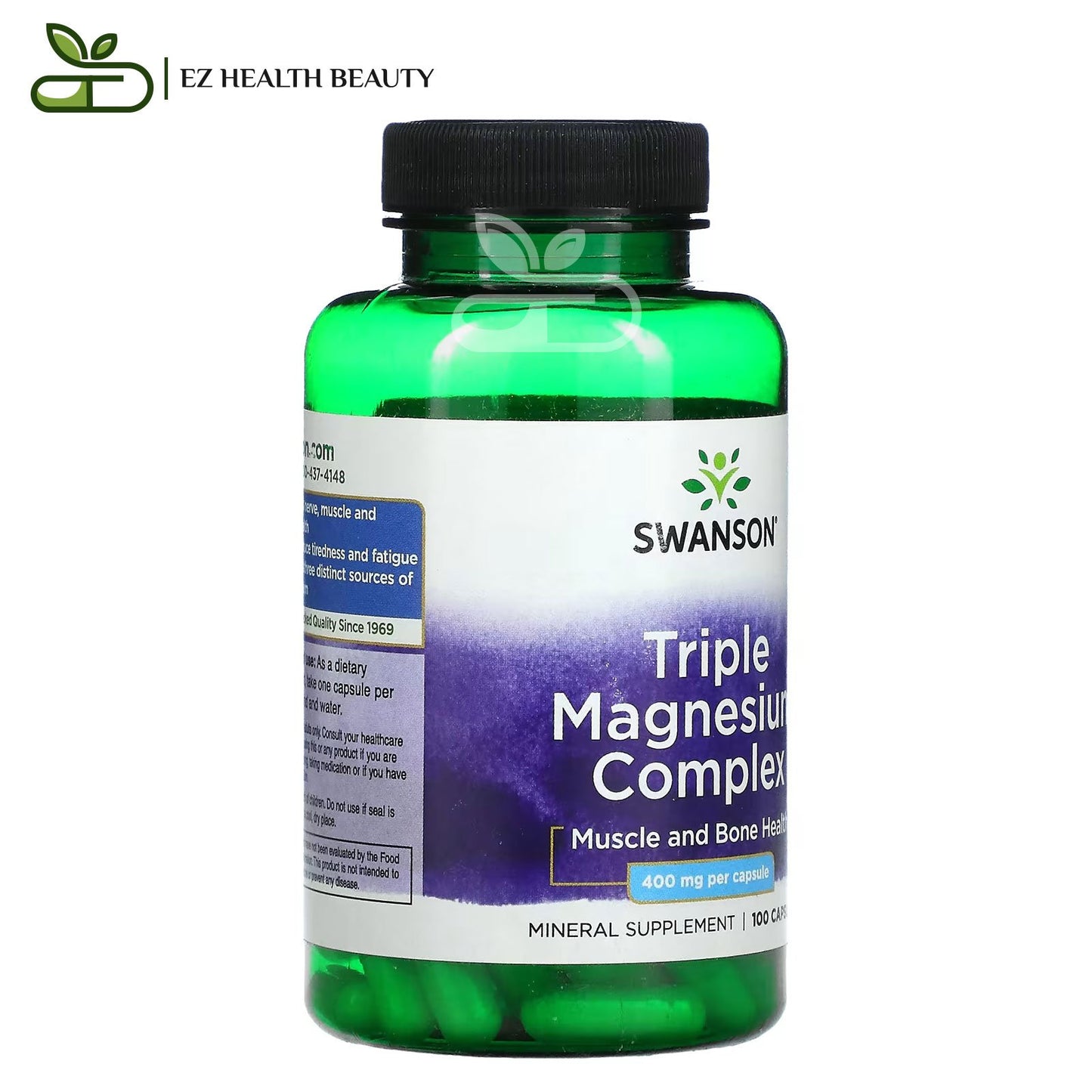 حبوب تربل مغنيسيوم كومبلكس لدعم صحة العضلات والعظام 100 كبسولة Swanson triple magnesium complex 400mg