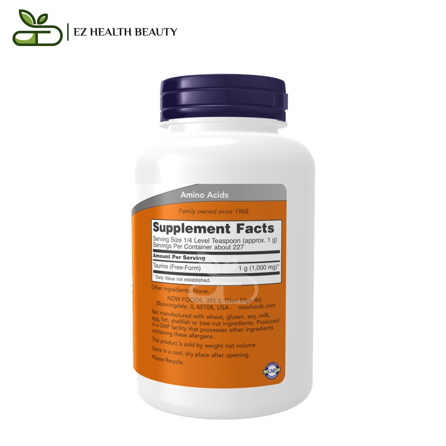 مكمل تورين لدعم صحة الجسم ناو فودز 227 جرام Taurine Pure Powder