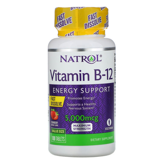 Natrol Vitamin B 12 Fast Dissolve Maximum Strength with Strawberry 5000 mcg - 100 Tablets