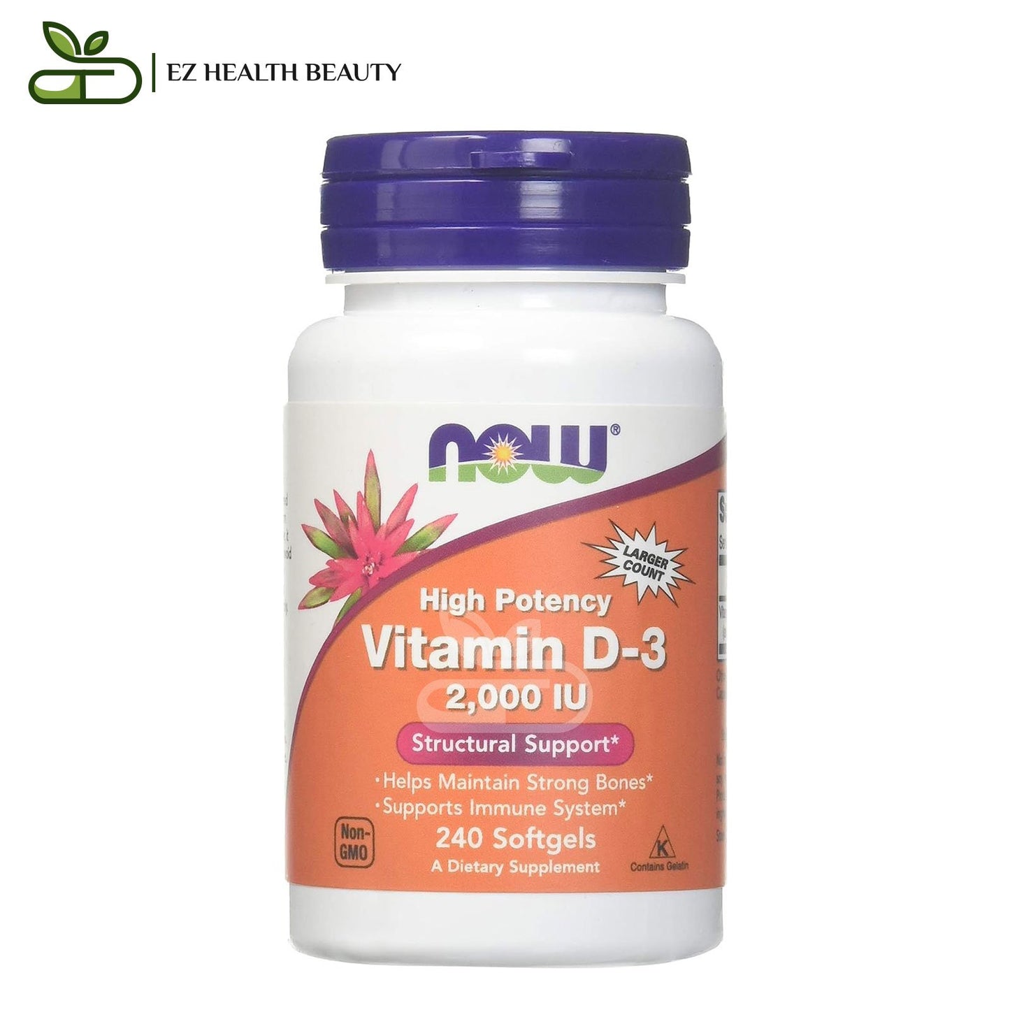 NOW Foods Supplement Vitamin D3 50 mcg (2,000 IU), 240 Softgels to strengthen the bones