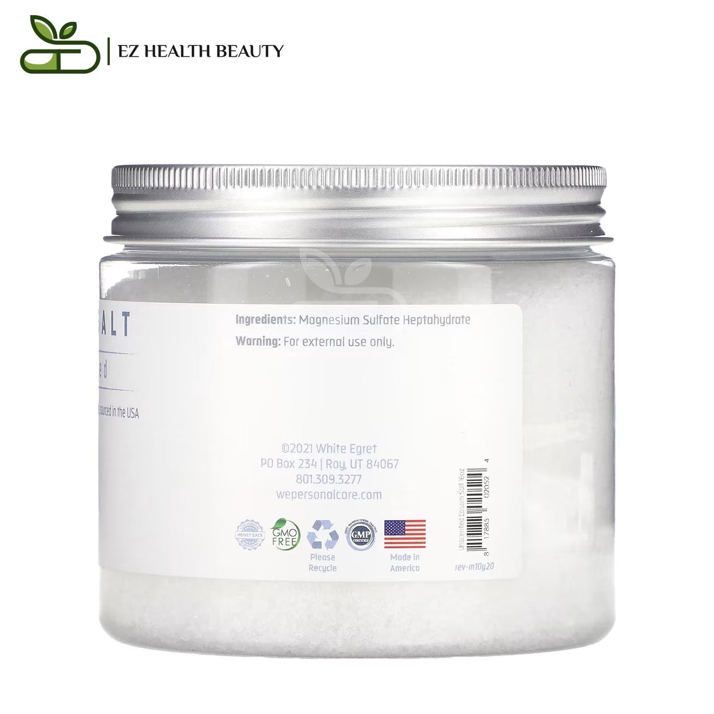 ملح انجليزي وايت إغريت لتنظيف الجسم بالكامل بدون رائحة 454 جرام White Egret Epsom Salt