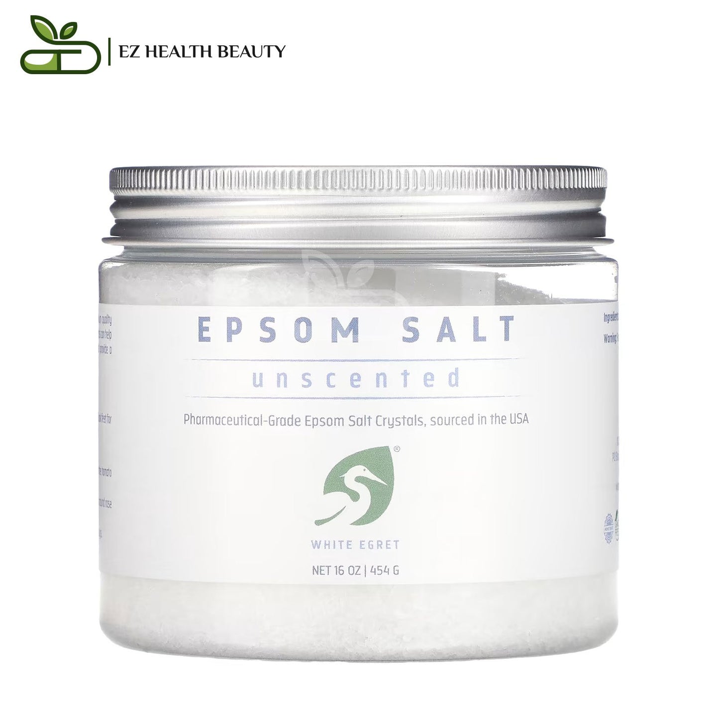 ملح انجليزي وايت إغريت لتنظيف الجسم بالكامل بدون رائحة 454 جرام White Egret Epsom Salt