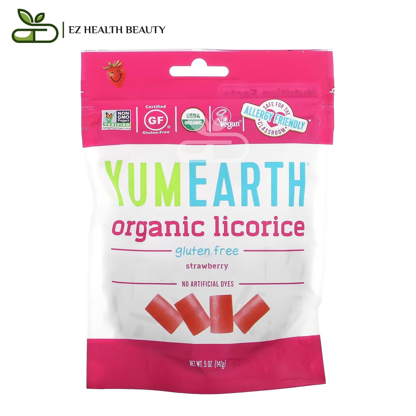 حلوى العرق سوس بنكهة الفراولة 142 جرامًا Organic Licorice YumEarth