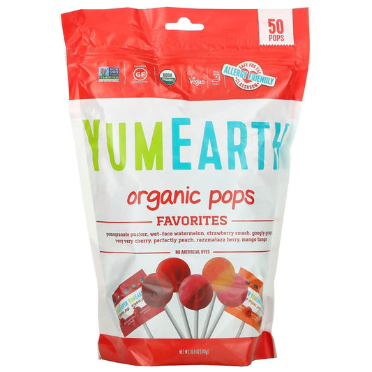 حلاوة مصاص عضوية للاطفال نكهات متنوعة 50 مصاصة  310 جم - YumEarth Organic Pops