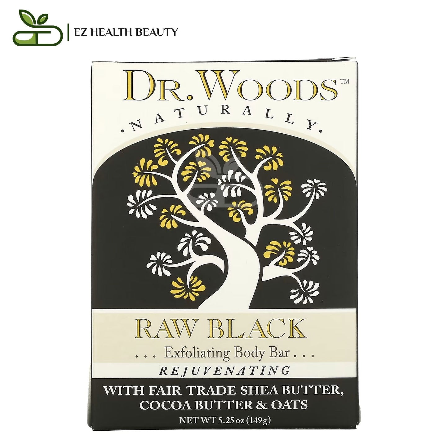 صابونة dr woods صابونة الجسم أسود خام لتقشير الجلد وتنظيفه حجم 149 جرامًا dr woods raw black soap